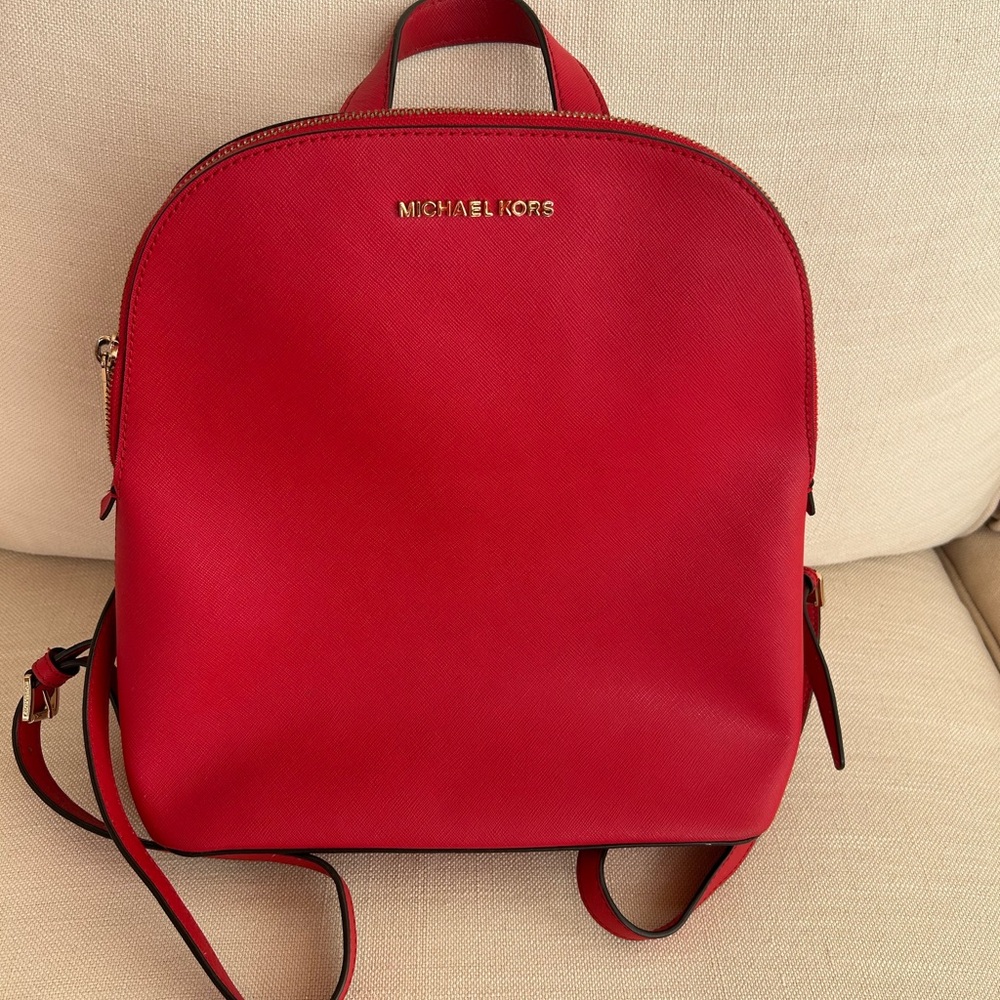 Excellent Condition Michael Kors Red Saffiano Leather Backpack